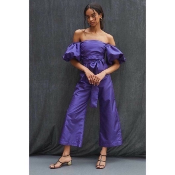 Anthropologie x Delfi Collective Jumpsuit Puff Sleeve in Purple - Picture 1 of 8